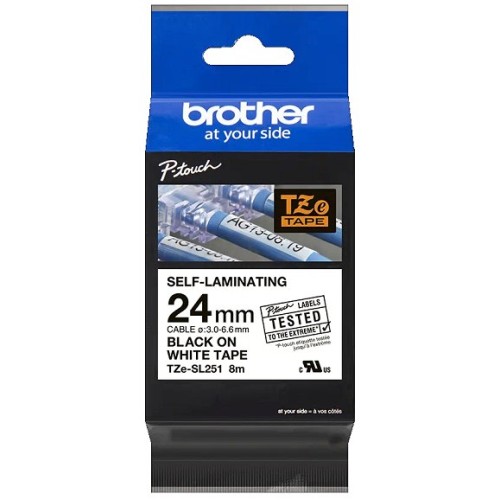 páska BROTHER TZeSL251 čierne písmo, biela páska SELF-LAMINATING Tape (24mm)