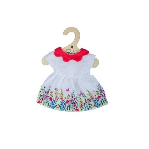 Hračka Bigjigs Toys Biele kvetinové šaty s červeným golierom pre bábiku 34 cm