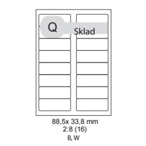 etikety ECODATA Samolepiace 88,5 x 33,8mm univerzálne biele 16ks/A4 (100 listov A4/bal.)