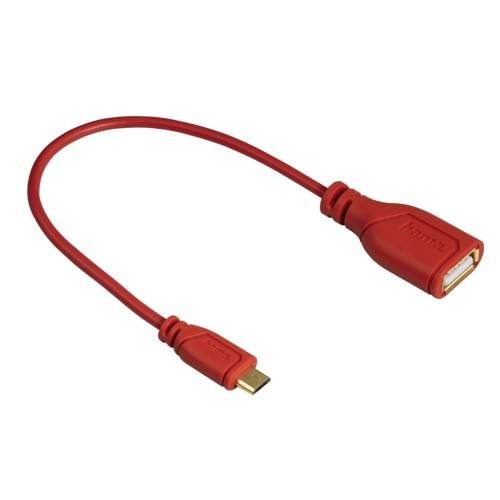 Hama micro USB OTG redukcia Flexi-Slim, obojstranný konektor, 15 cm, červená