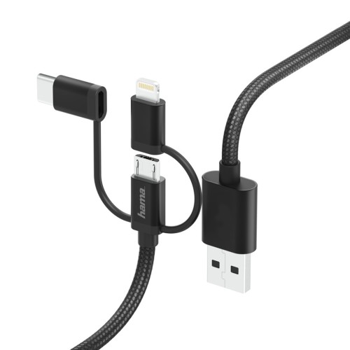 Hama USB kábel 3v1, micro USB / USB-C / Lightning, 1,5 m