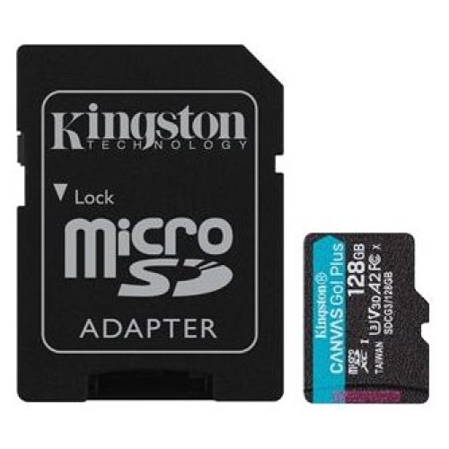 Pamäťová karta Kingston Canvas Go! Plus microSDXC 128GB Class 10, UHS-I, U3, V30, A2, 170/90MB/s (+ adaptér)