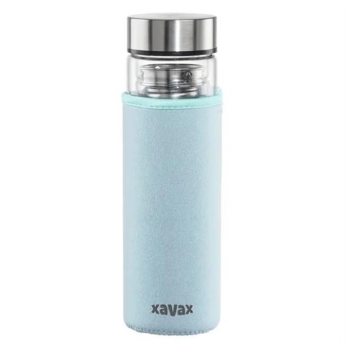 Fľaša XAVAX To Go, sklenená na horúce/studené/sýtené nápoje, 450 ml, sitko, neoprénový obal