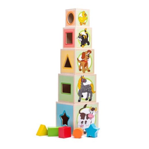 Hračka Woody Veža z 5 kociek Zvieratká