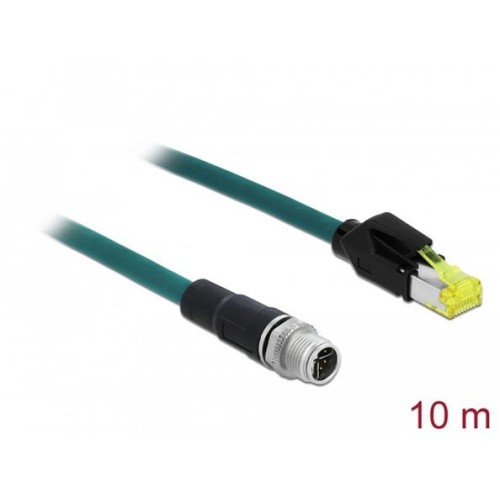 Delock Síťový kabel M12, 8 pin, s kódováním X, na zástrčku RJ45 Hirose, PUR (TPU), 10 m