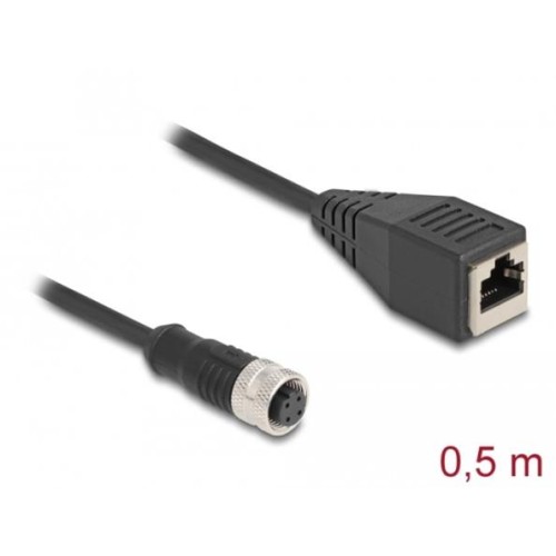 Delock M12 Adaptérový kabel, ze 4-pinové D-kódované zásuvky na zásuvku RJ45, délky 50 cm