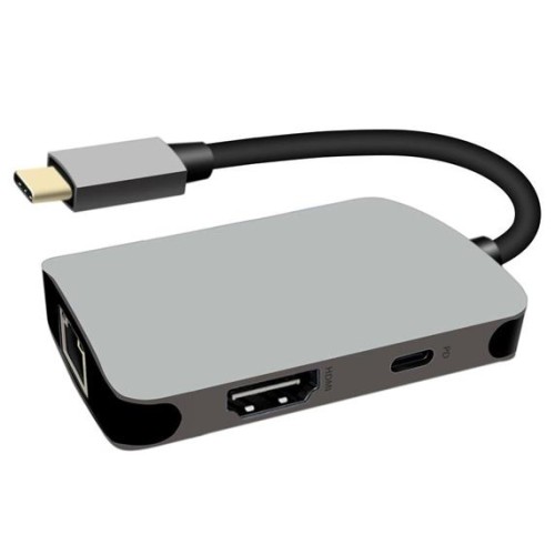 Prevodník USB-C na HDMI + RJ45 + PD adaptér , hliníkové púzdro