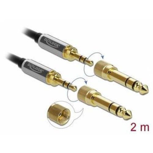 Delock Stereofonní kabel s tríkolíkovou zástrckou 3,5 mm na zástrcku se šroubovacím adaptérem rozmeru 2 m