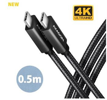 AXAGON BUCM32-CM05AB, SPEED+ kabel USB-C <-> USB-C, 0.5m, USB 20Gbps, PD 100W 5A, 4K HD, ALU, oplet, černý