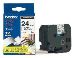 Brother - TZe-251, bílá / černá (24mm, laminovaná)