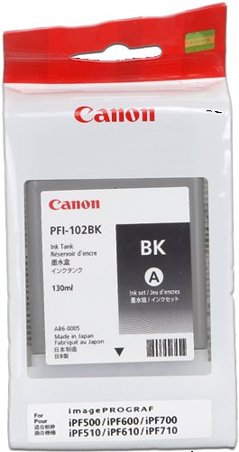 kazeta CANON PFI-102BK black iPF 500/510/600/605/610/650/655/700/710/720/750/755/760/765, LP 17/24 (130 ml)