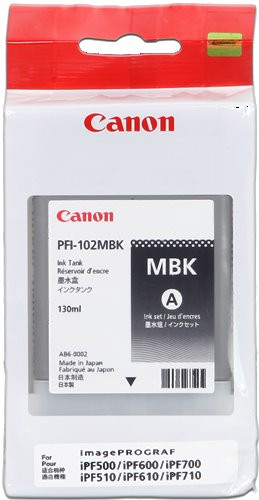kazeta CANON PFI-102MBK matte black iPF 500/510/600/605/610/650/655/700/710/720/750/755/760/765, LP 17/24 (130 ml)