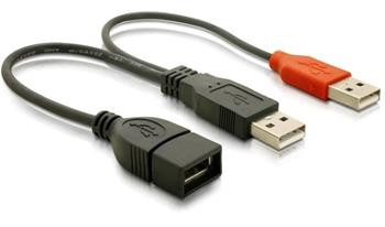 Delock Napájecí kabel USB A samice z 2xUSB A samec. délka 22,5 cm