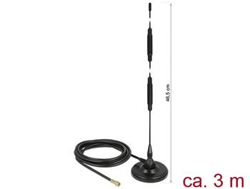 Delock LTE Anténa SMA samec 7 dBi všesměrová pevná s magnetickou základnou a připojovací kabel (RG-58, 3 m) venkovní černý