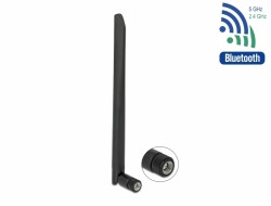 Delock WLAN 802.11 a/ax/a/b/g/n anténa RP-SMA samec 5 dBi, 20 cm, všesměrová s ohebným výklopným spojem a černým gumovým