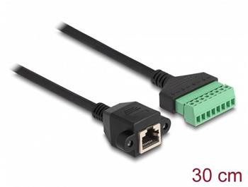 Delock Adaptér ze zásuvky kabelu RJ45 Cat.6 na svorkovnici, pro vestavbu, 30 cm, dvoudílný