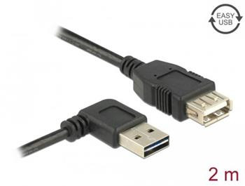Delock Prodlužovací kabel EASY-USB 2.0 Typ-A samec pravoúhlý levý / pravý > USB 2.0 Typ-A samice 2 m