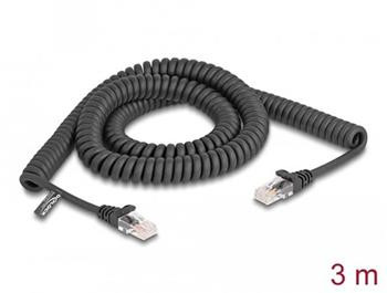 Delock Vinutý kabel rozhraní RJ45, ze zástrčky na zástrčku, Cat.5e, 3 m, černý