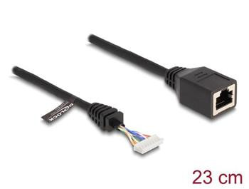 Delock Kabel ze zásuvky RJ45 na zásuvkový pinový konektor, 2,00 mm, 8 pinový Cat.5e, 23 cm, černý