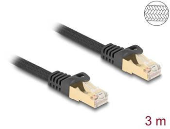 Delock Síťový kabel RJ45 s pleteným opláštěním, Cat.6A, ze zástrčky S/FTP na zástrčku, 3 m, černý