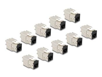 Delock Modul Keystone ze zásuvkového konektoru RJ45 na LSA Cat.6A, beznástrojový, černá, sada 10 kusů