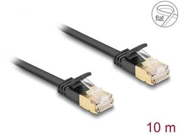 Delock Síťový kabel RJ45 Cat.6A, ze zástrčky na zástrčku,s robustní západkou a hrubým plochým kabelem Cat.7,U/FTP, 10 m 
