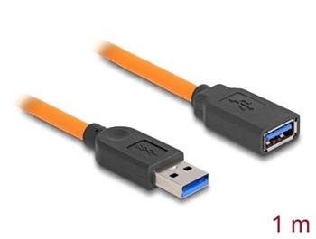 Delock USB 5 Gbps kabel, ze zástrčky USB Typu-A na samice USB Typu-A, k focení s tetheringem, 1 m, oranžový