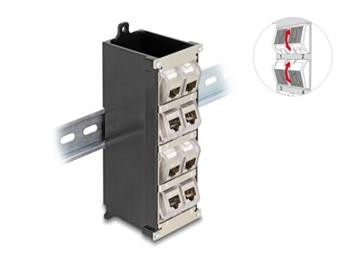 Delock 8 portový držák Keystone na kolejnici dle DIN nebo montáž na stěnu, sklopný