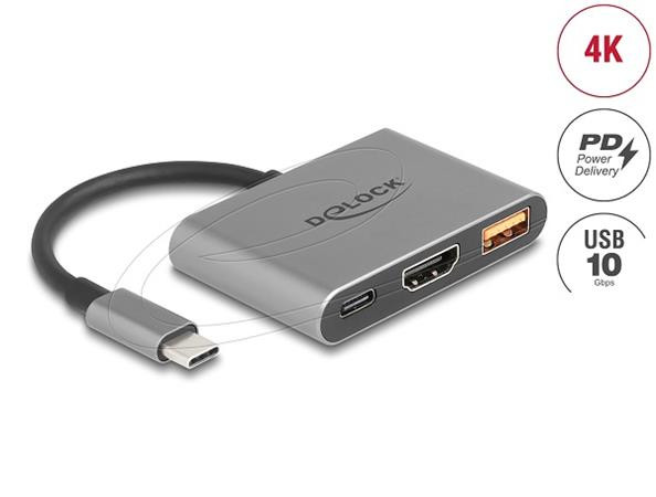 Delock Adaptér USB Type-C na HDMI 4K 30 Hz s USB Type-A a USB Type-C PD 2.0 90 W