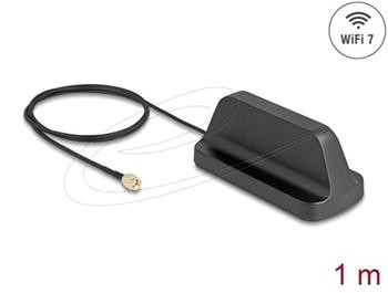 Delock WiFi 7 Anténa RP-SMA samec 2,5 - 3,6 dBi všesměrová s magnetickou základnou a připojovací kabel ULA100 1 m 