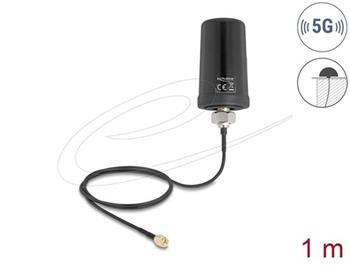 Delock 5G LTE GNSS WiFi 6 Anténa SMA samec 1,1 - 4,0 dBi všesměrová, připoj. kabel ULA100 1 m střešní montáž venkovní