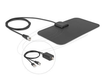 Delock Aktivní všesměrová DAB+ DVB-T2 anténa F, zástrčka, 5 - 25 dB, černá, s lepicí montáží