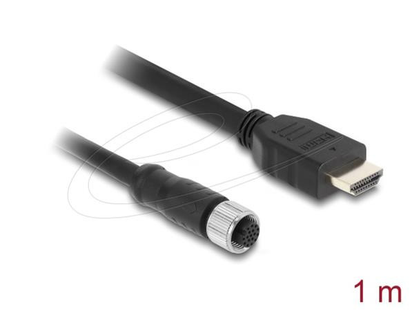 Delock Kabel M12, z 17 pinové A-kódované zásuvky na zástrčku HDMI, 1 m, černý