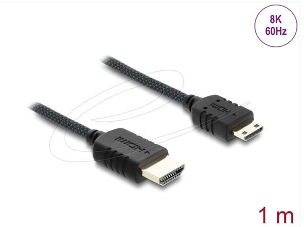 Delock Koaxiální kabel High Speed HDMI HDMI samec na Mini HDMI samec 8K 60 Hz s pleteným opláštěním 1 m