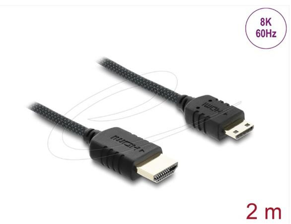 Delock Koaxiální kabel High Speed HDMI HDMI samec na Mini HDMI samec 8K 60 Hz s pleteným opláštěním 2 m