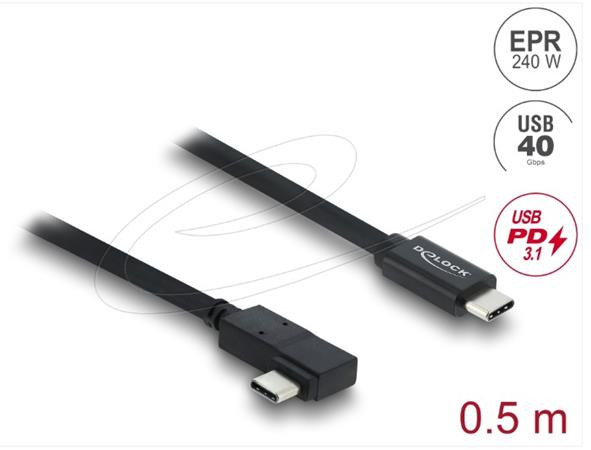 Delock Koaxiální kabel USB 40 Gbps pravoúhlý levý / pravý USB PD 3.1 240 W 0,5 m