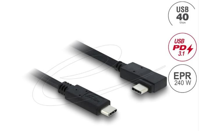 Delock Koaxiální kabel USB 40 Gbps pravoúhlý levý / pravý USB PD 3.1 240 W 1 m
