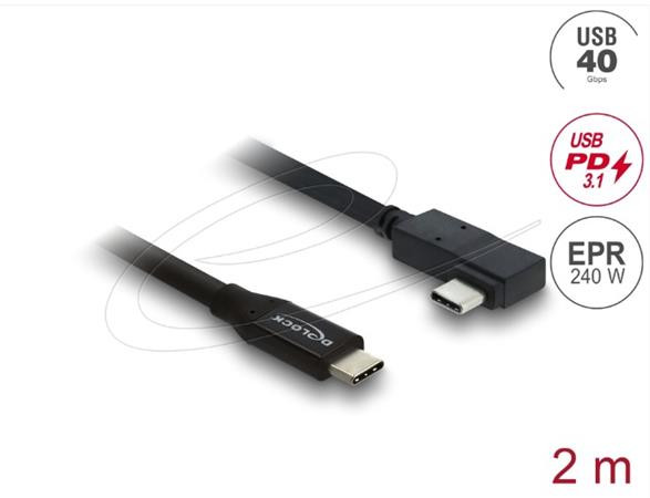 Delock Koaxiální kabel USB 40 Gbps pravoúhlý levý / pravý USB PD 3.1 240 W 2 m