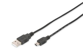 Digitus USB 2.0 connection cable, type  A - mini B (5pin) M/M, 1.0m, USB 2.0 conform, bl