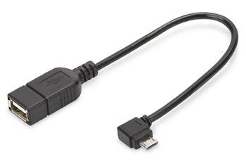 Digitus Adaptérový kabel USB 2.0, OTG, typ micro B - A M / F, 0,15 m, USB 2.0 v souladu, pravý úhel, bl