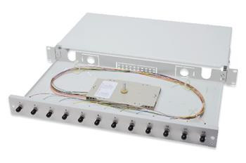 Digitus Fiber Optic Sliding Splice Box, 1U, Equipped 12x ST, incl. M 25 Screw, Splice Cassette Color Pigtails OM2, Adapter