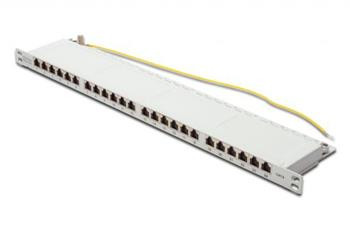 DIGITUS CAT 6 Patch Panel, stíněný, 24 portů RJ45 w. závěrka, 8P8C, LSA, 0,5U, 19 