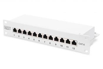 DIGITUS CAT 6, patch panel třídy E, stíněný, 12 portů RJ45 8P8C, LSA, 1U, 254 mm (10 