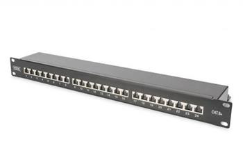 DIGITUS CAT 6A Patch Panel, stíněný, 1U, 24 portů, 8P8C, černy RAL 9005, 483 mm (19 