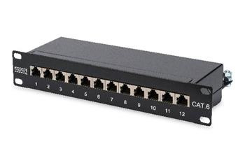 Digitus CAT 6, patch panel třídy E, stíněný, 12 portů RJ45 8P8C, LSA, 1U, 254 mm (10 