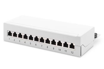DIGITUS Desktop CAT 6A, patch panel, stíněné třídy EA, 12 portů RJ45, 8P8C, LSA, šedá RAL 7035