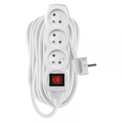 Predlžovací kábel 10 m / 3 zásuvky / s vypínačom / biely / PVC / 1 mm2