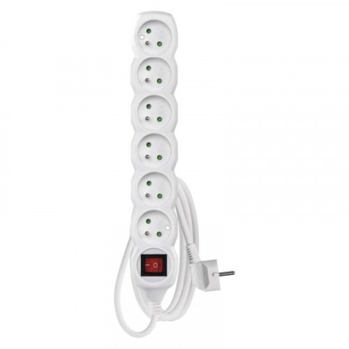 Predlžovací kábel 2 m / 6 zásuviek / s vypínačom / biely / PVC / 1 mm2