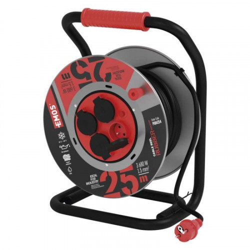 Vonkajší predlžovací kábel na bubne 25 m / 4 zás. / čierny / guma-neoprén / 230V / 1,5 mm2