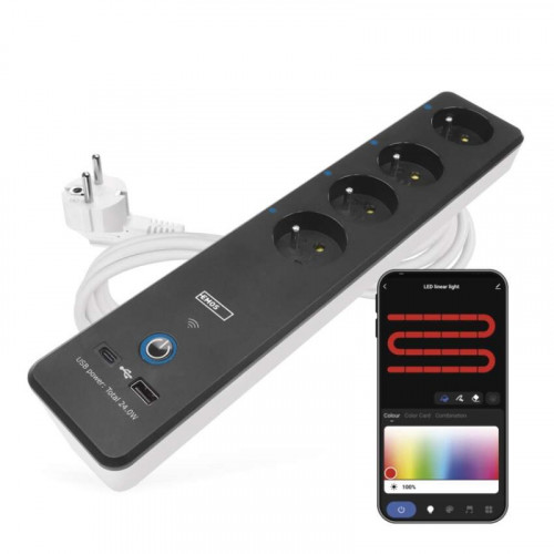GoSmart predlžovací kábel 2 m / 4 zásuvky / s vyp. / s USB / biely-čierny / PVC / 1,5 mm2